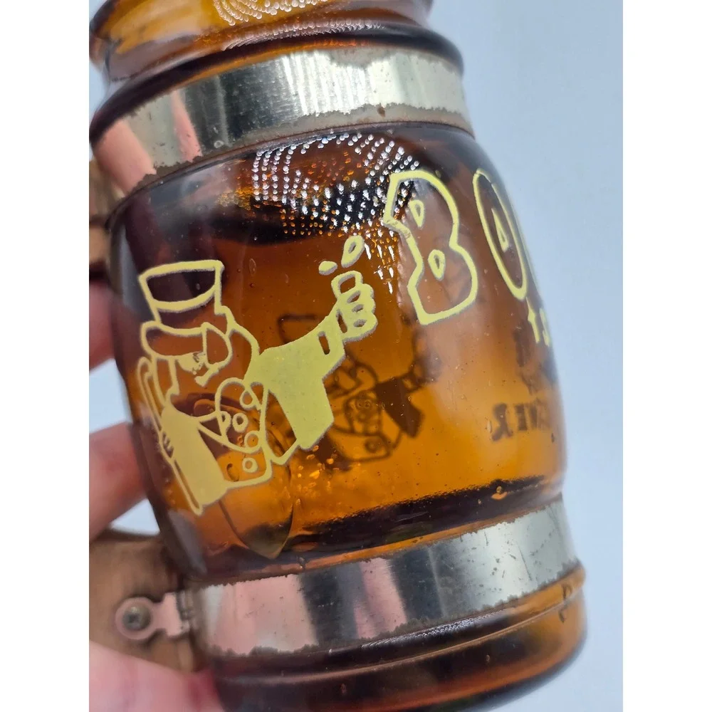Vintage 70s Siesta Ware Amber Glass Barrel Mug Booze Is The Only Answer Woo